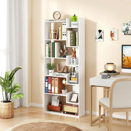 6-Tier Bookshelf Wooden Bookcase with 2 Anti-Tipping Kits Open Display Shelf-White - White - Bookcases