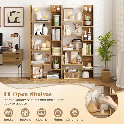 6-Tier Bookshelf Wooden Bookcase with 2 Anti-Tipping Kits Open Display Shelf-Natural - Natural - Bookcases