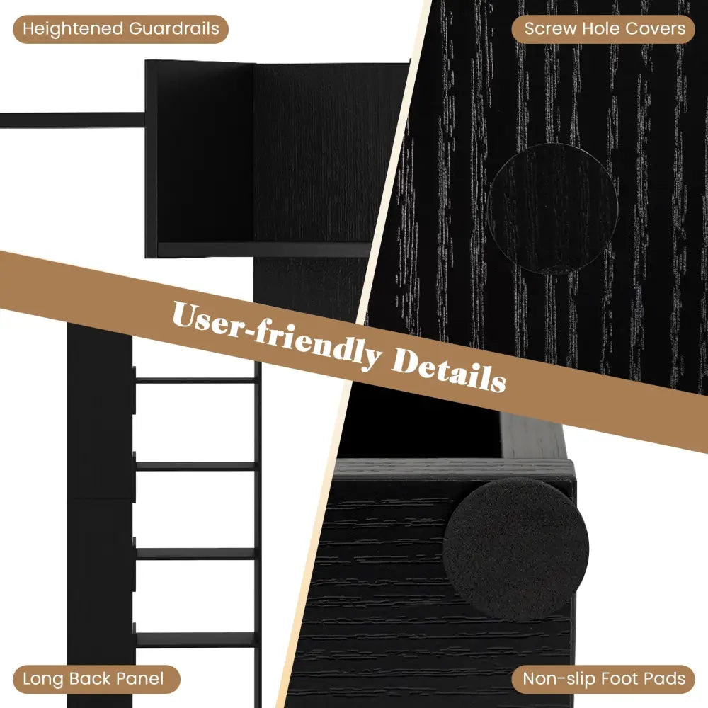 6-Tier Bookshelf Wooden Bookcase with 2 Anti-Tipping Kits Open Display Shelf-Black - Black - Bookcases