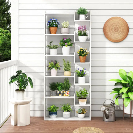 6-Tier Bookshelf Wooden Bookcase with 2 Anti-Tipping Kits Open Display Shelf-White - White - Bookcases