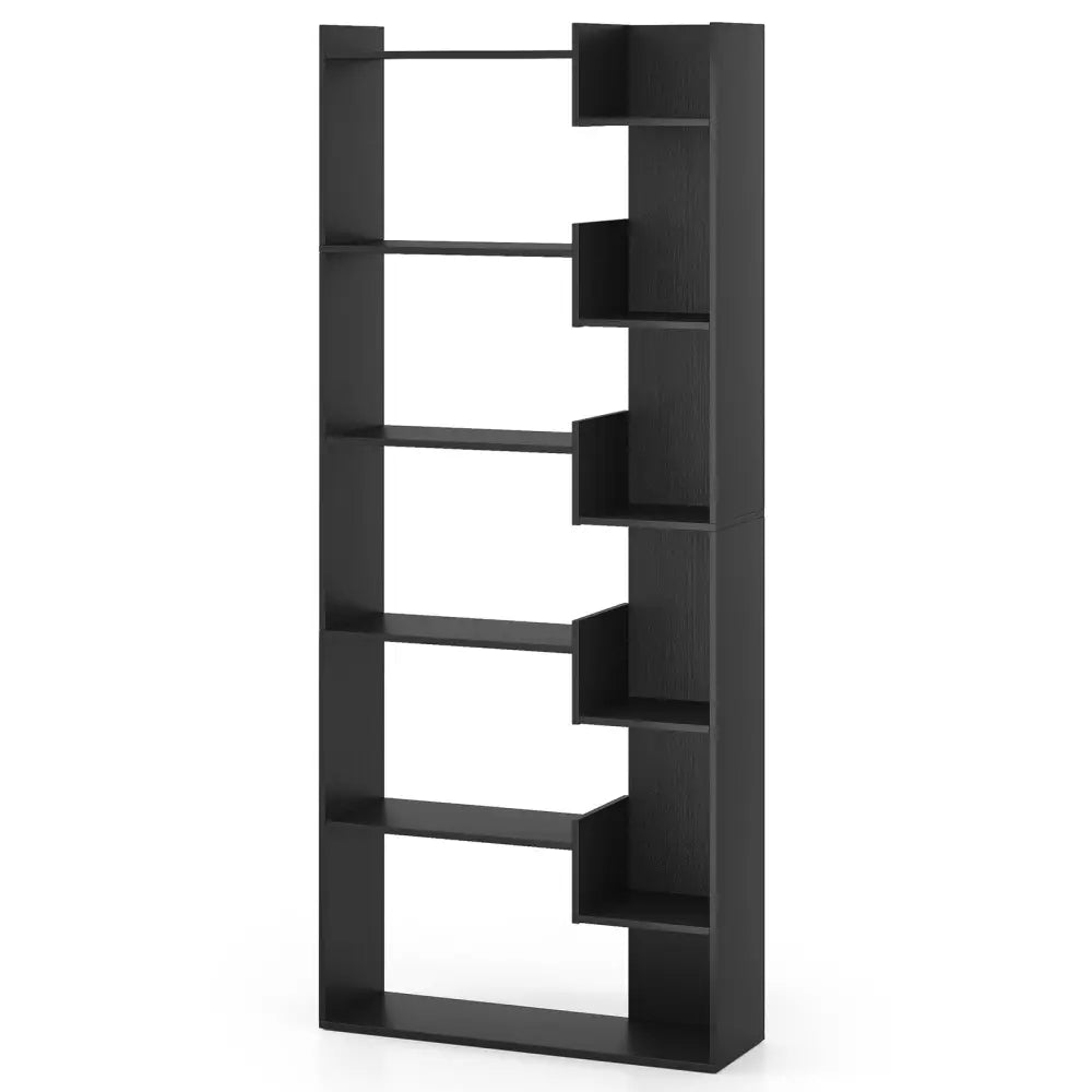 6-Tier Bookshelf Wooden Bookcase with 2 Anti-Tipping Kits Open Display Shelf-Black - Black - Bookcases