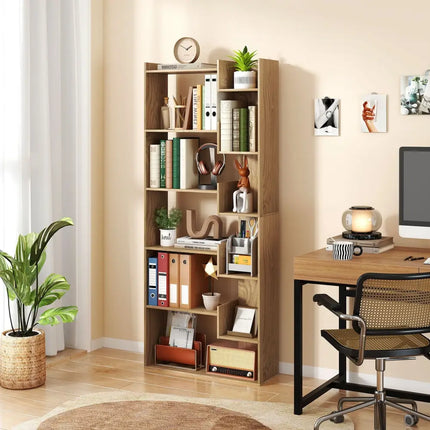 6-Tier Bookshelf Wooden Bookcase with 2 Anti-Tipping Kits Open Display Shelf-Natural - Natural - Bookcases