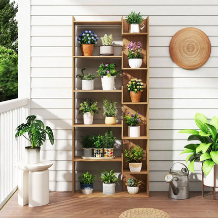6-Tier Bookshelf Wooden Bookcase with 2 Anti-Tipping Kits Open Display Shelf-Natural - Natural - Bookcases