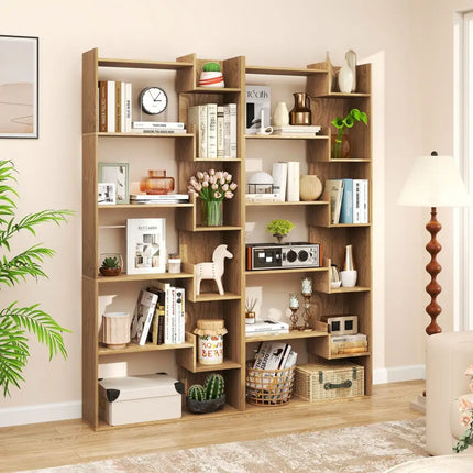 6-Tier Bookshelf Wooden Bookcase with 2 Anti-Tipping Kits Open Display Shelf-Natural - Natural - Bookcases