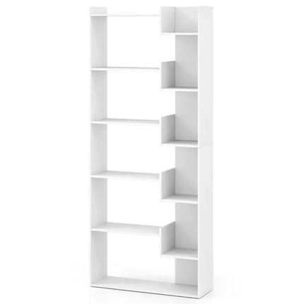 6-Tier Bookshelf Wooden Bookcase with 2 Anti-Tipping Kits Open Display Shelf-White - White - Bookcases