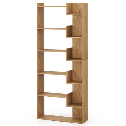 6-Tier Bookshelf Wooden Bookcase with 2 Anti-Tipping Kits Open Display Shelf-Natural - Natural - Bookcases