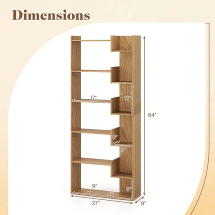 6-Tier Bookshelf Wooden Bookcase with 2 Anti-Tipping Kits Open Display Shelf-Natural - Natural - Bookcases