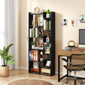 6-Tier Bookshelf Wooden Bookcase with 2 Anti-Tipping Kits Open Display Shelf-Black - Black - Bookcases