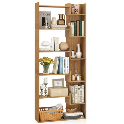 6-Tier Bookshelf Wooden Bookcase with 2 Anti-Tipping Kits Open Display Shelf-Natural - Natural - Bookcases