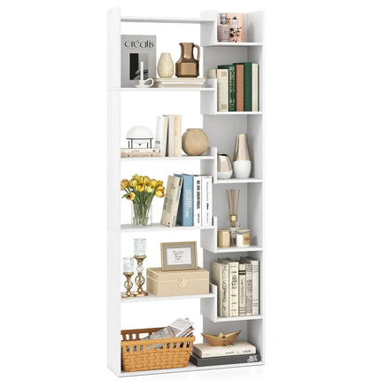 6-Tier Bookshelf Wooden Bookcase with 2 Anti-Tipping Kits Open Display Shelf-White - White - Bookcases