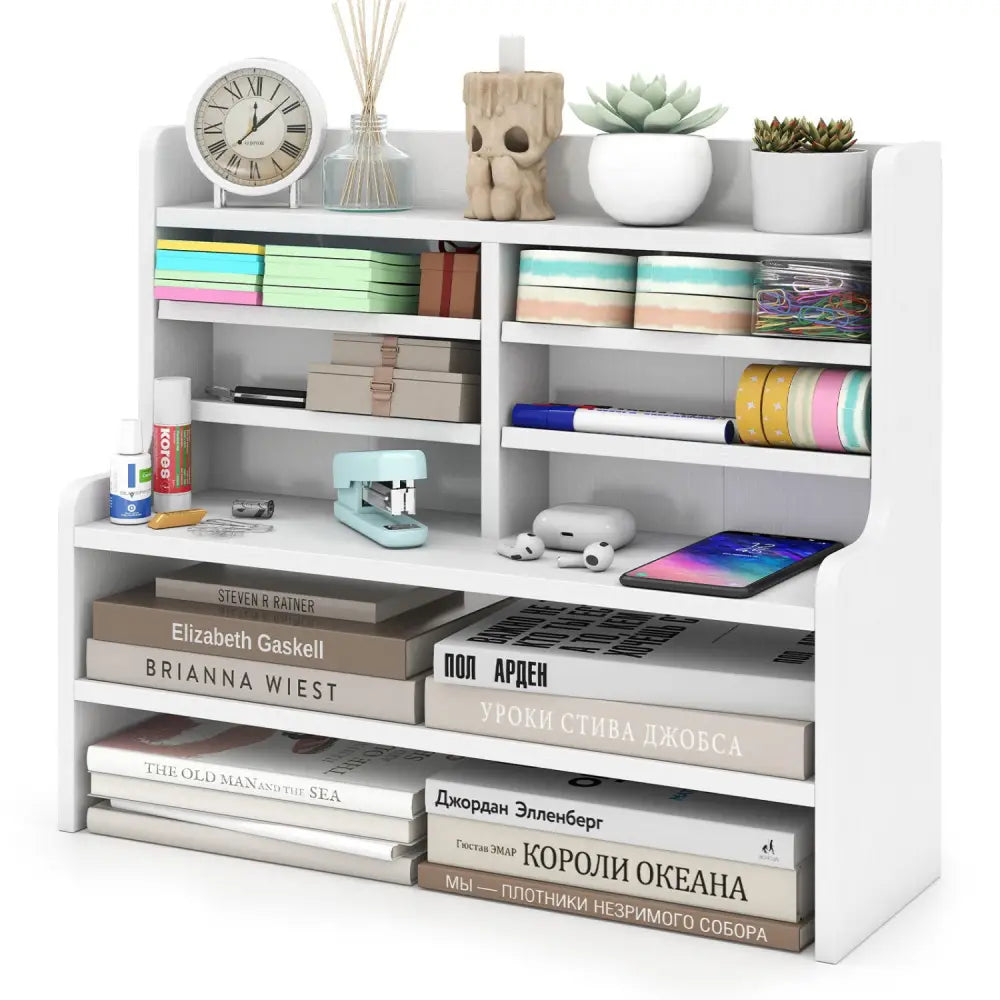 6-Tier Compact Storage Rack with 4 Removable Shelves for Small Spaces Home Office-White - White - Bookcases