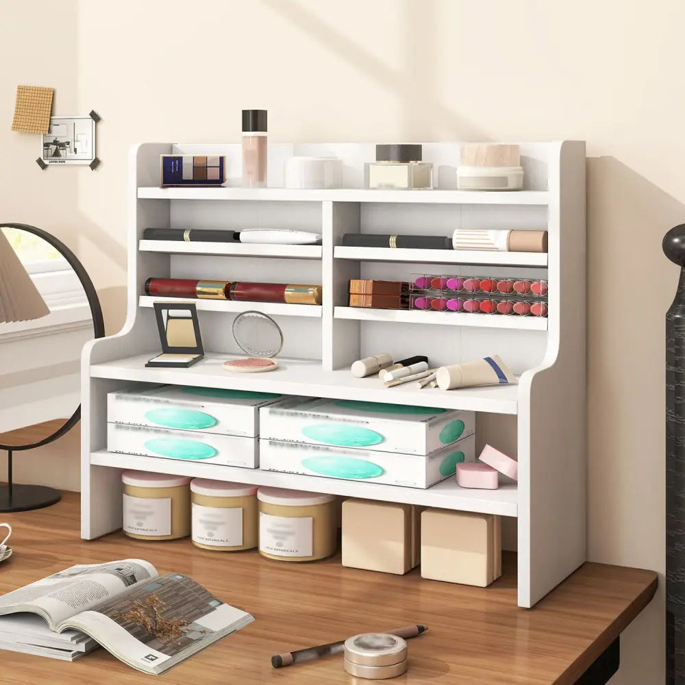 6-Tier Compact Storage Rack with 4 Removable Shelves for Small Spaces Home Office-White - White - Bookcases