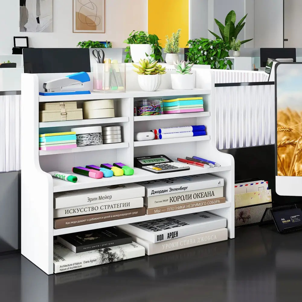 6-Tier Compact Storage Rack with 4 Removable Shelves for Small Spaces Home Office-White - White - Bookcases