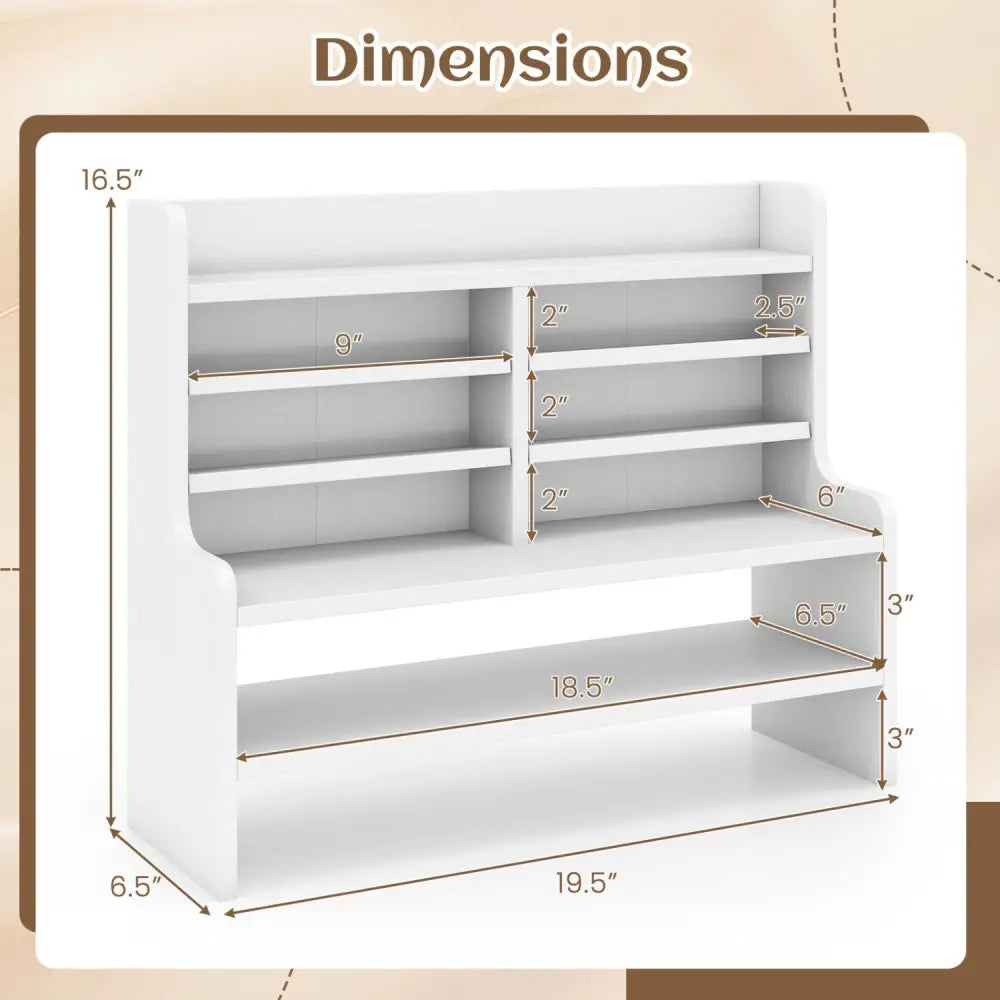 6-Tier Compact Storage Rack with 4 Removable Shelves for Small Spaces Home Office-White - White - Bookcases