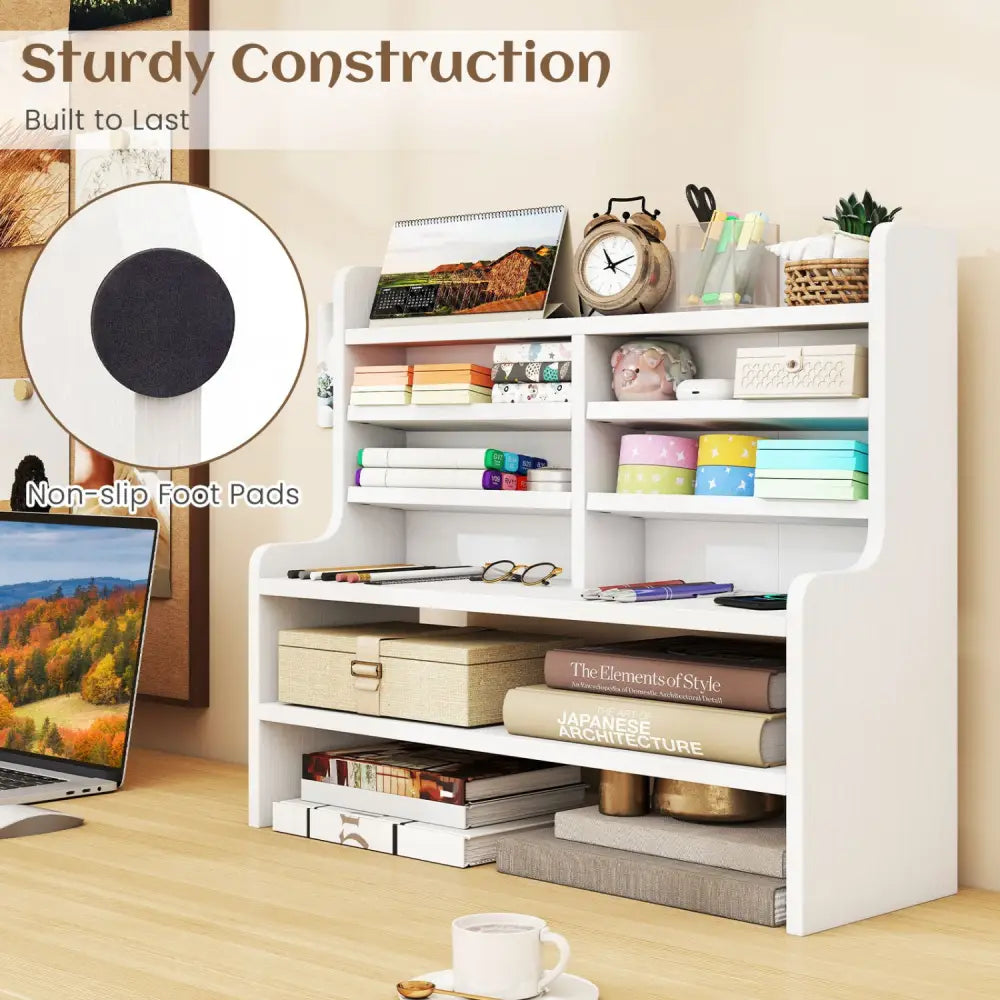 6-Tier Compact Storage Rack with 4 Removable Shelves for Small Spaces Home Office-White - White - Bookcases