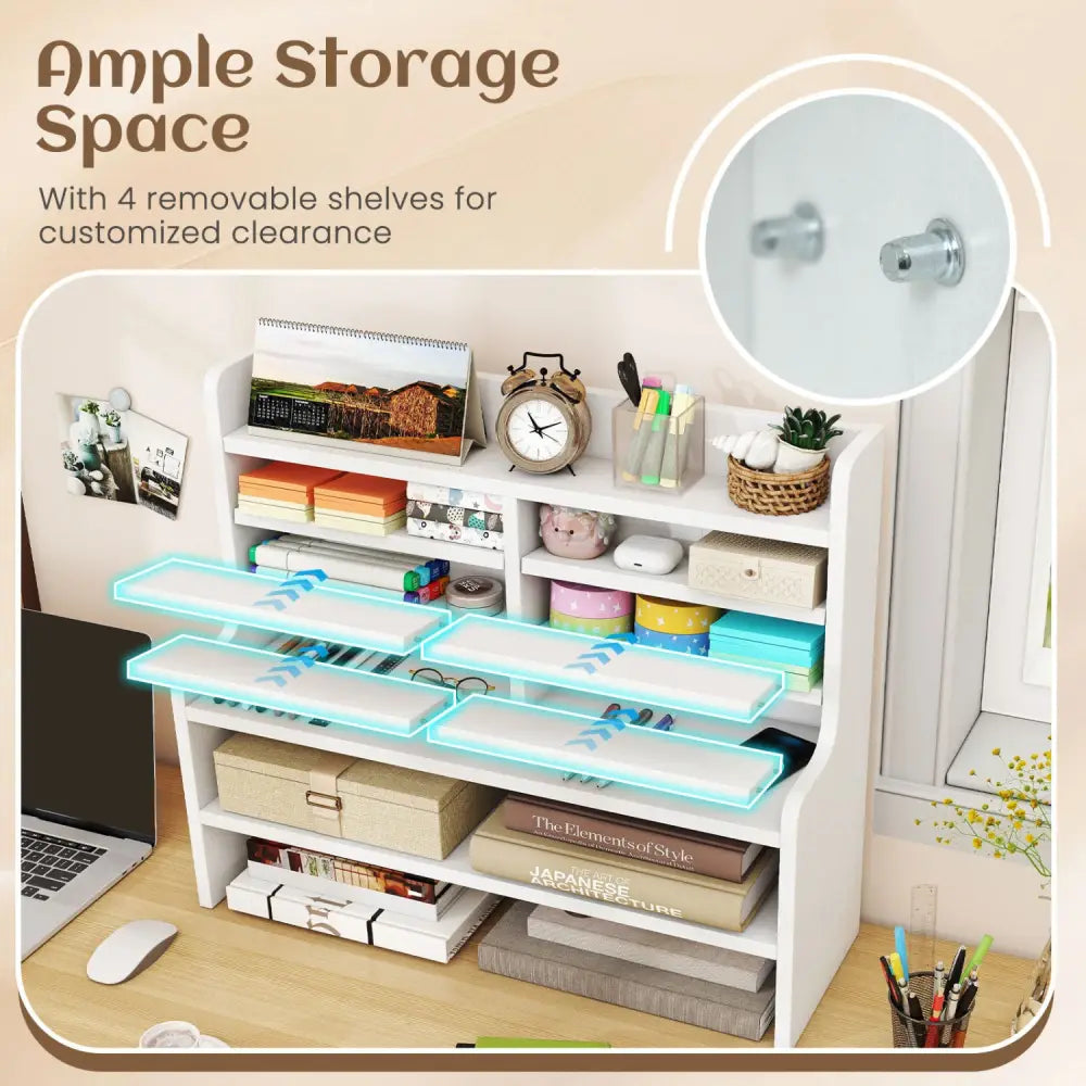 6-Tier Compact Storage Rack with 4 Removable Shelves for Small Spaces Home Office-White - White - Bookcases