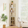 6-Tier Corner Shelf 67 Inches Tall Corner Bookshelf with Cabinet Industrial Bookcase-White - White - Bookcases