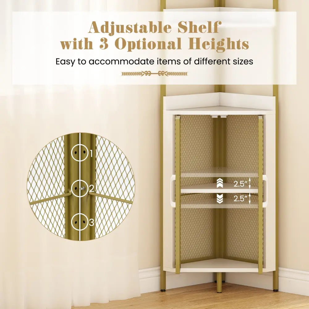 6-Tier Corner Shelf 67 Inches Tall Corner Bookshelf with Cabinet Industrial Bookcase-White - White - Bookcases