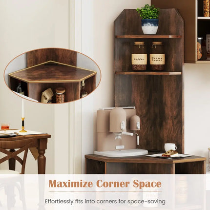 6-Tier Corner Shelf with Charging Station and 2 USB Ports-Brown - Brown - Bookcases