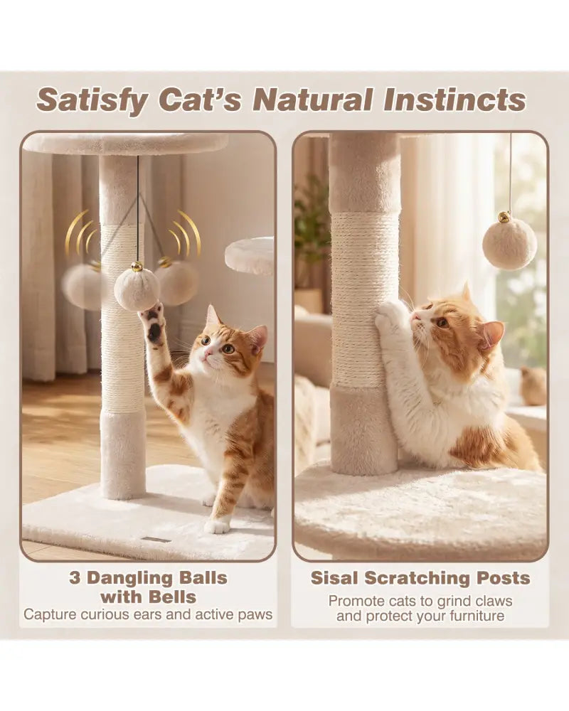 6-tier Floor to Ceiling Cat Tree with Plush Bed and Sisal Scratching Posts-Beige - Beige - Cat Trees Condos & Scratchers