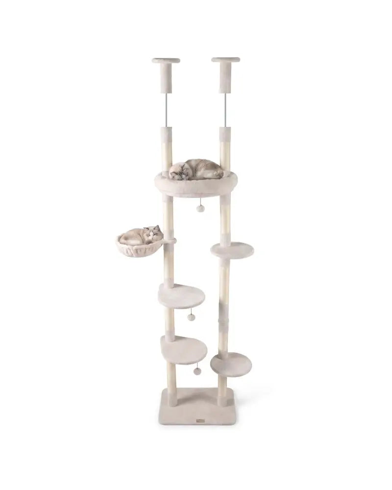 6-tier Floor to Ceiling Cat Tree with Plush Bed and Sisal Scratching Posts-Beige - Beige - Cat Trees Condos & Scratchers
