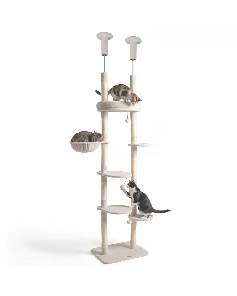 6-tier Floor to Ceiling Cat Tree with Plush Bed and Sisal Scratching Posts-Beige - Beige - Cat Trees Condos & Scratchers