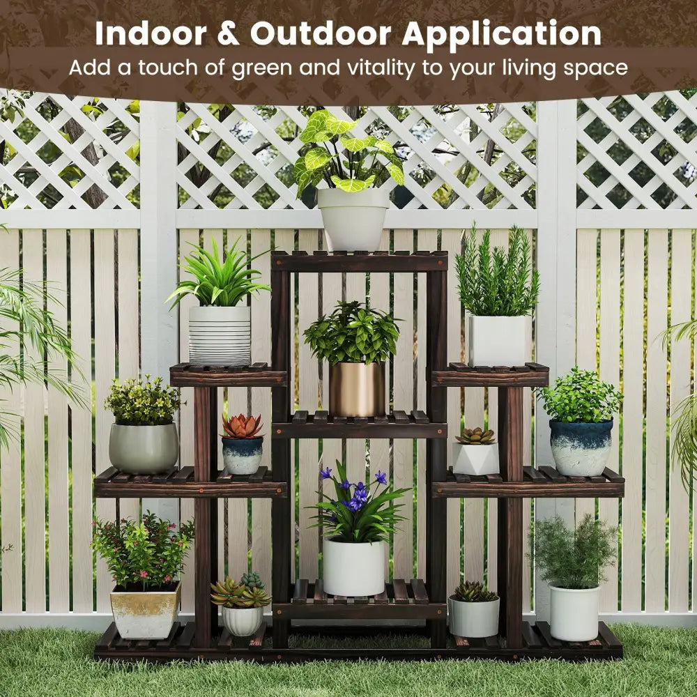 6-Tier Flower Wood Stand Plant Display Rack Storage Shelf - Brown - Plant Stands