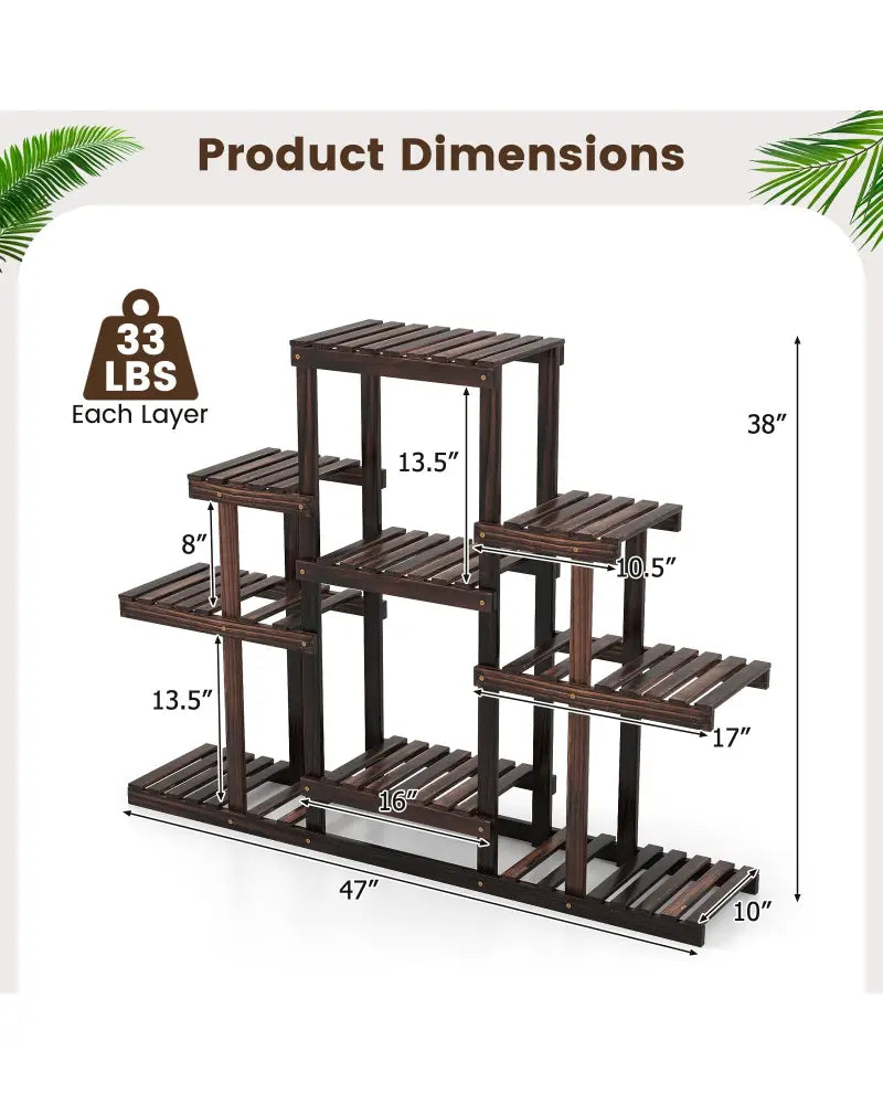 6-Tier Flower Wood Stand Plant Display Rack Storage Shelf - Brown - Plant Stands