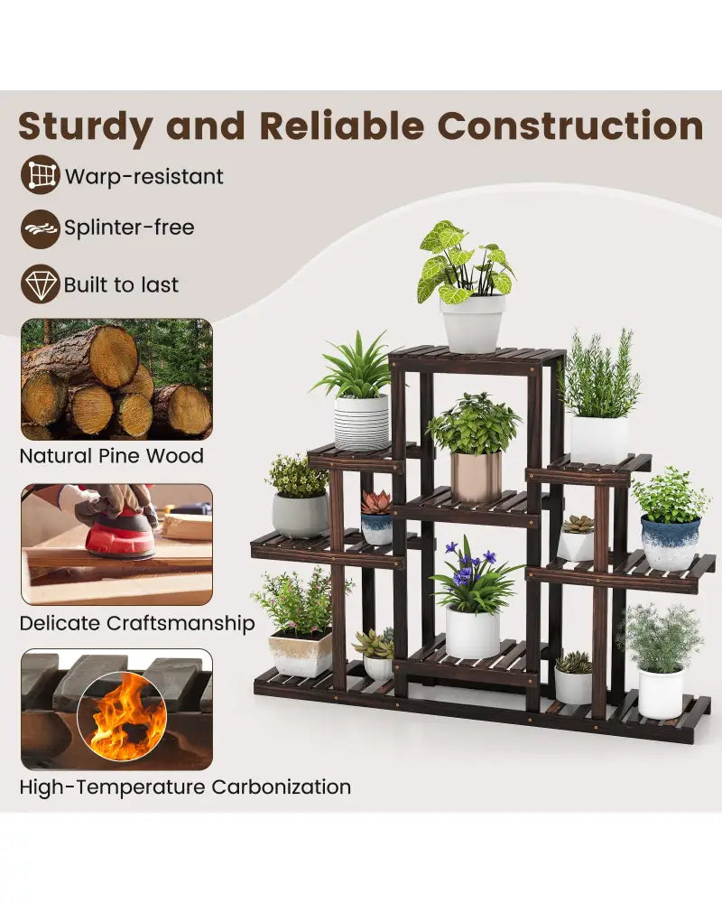 6-Tier Flower Wood Stand Plant Display Rack Storage Shelf - Brown - Plant Stands