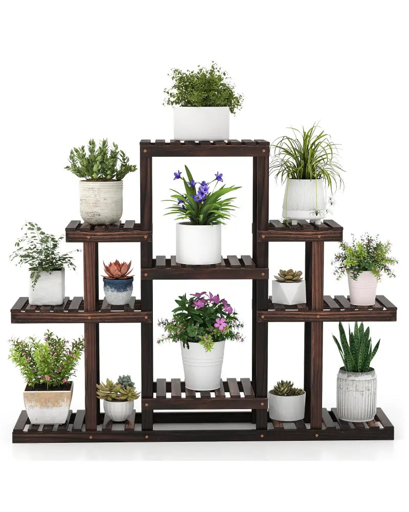 6-Tier Flower Wood Stand Plant Display Rack Storage Shelf - Brown - Plant Stands