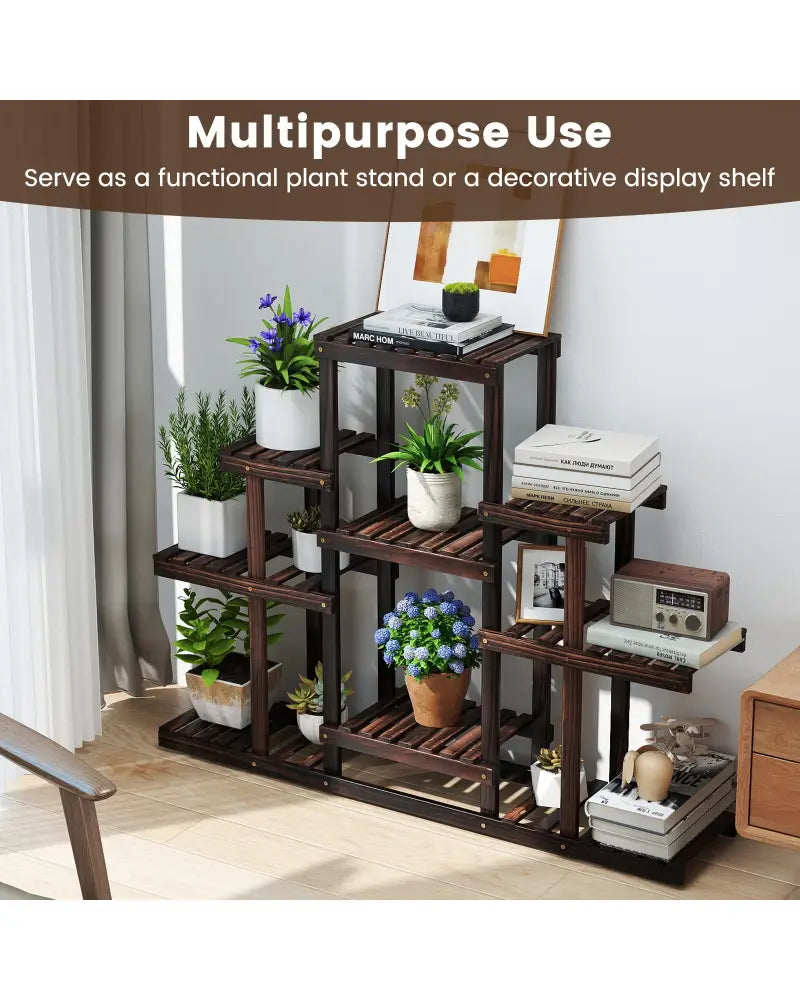 6-Tier Flower Wood Stand Plant Display Rack Storage Shelf - Brown - Plant Stands