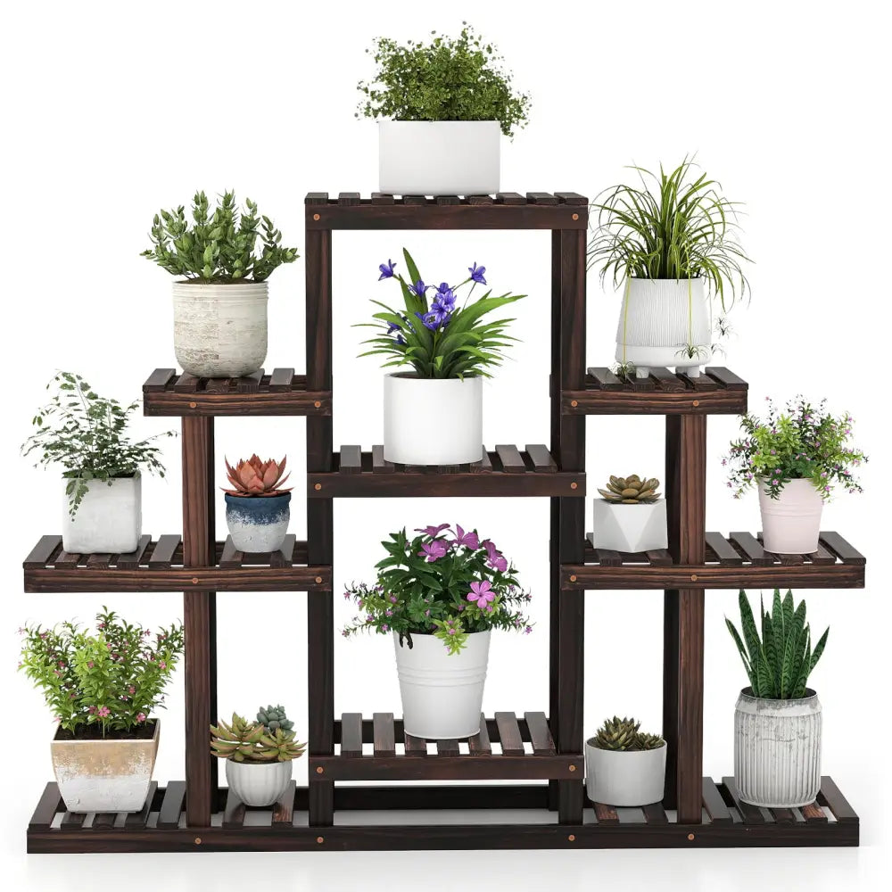6-Tier Flower Wood Stand Plant Display Rack Storage Shelf - Brown - Plant Stands