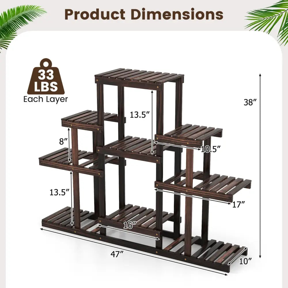6-Tier Flower Wood Stand Plant Display Rack Storage Shelf - Brown - Plant Stands