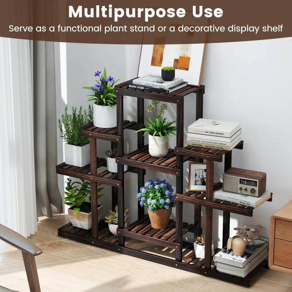 6-Tier Flower Wood Stand Plant Display Rack Storage Shelf - Brown - Plant Stands