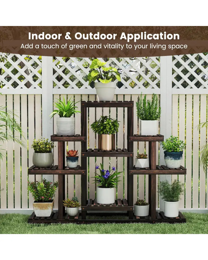 6-Tier Flower Wood Stand Plant Display Rack Storage Shelf - Brown - Plant Stands
