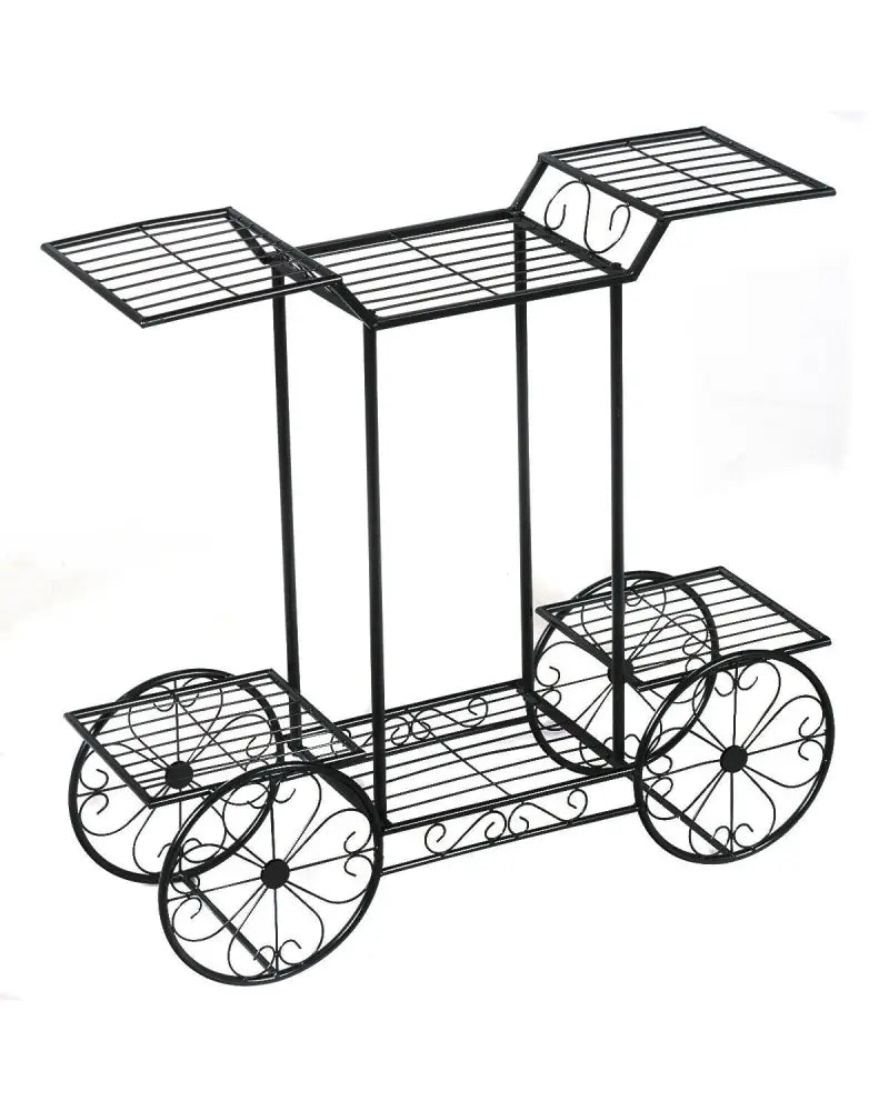 6-Tier Garden Cart Flower Rack Display Decor Pot Plant Holder - Black - Plant Stands
