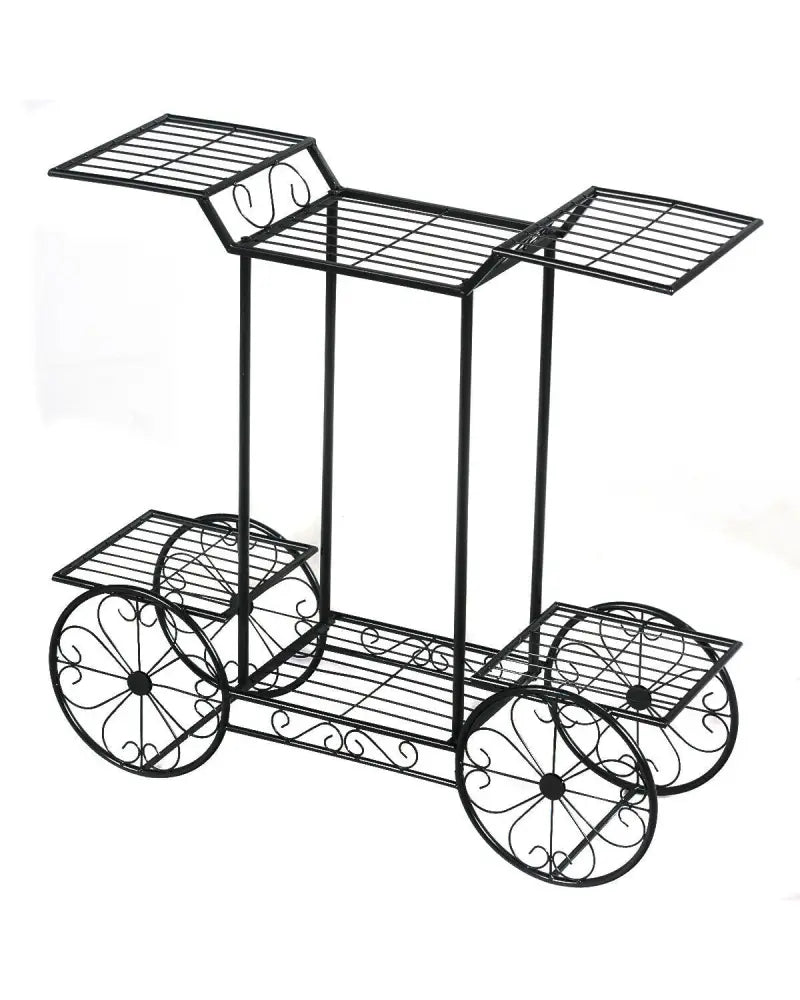 6-Tier Garden Cart Flower Rack Display Decor Pot Plant Holder - Black - Plant Stands