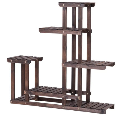 6-Tier Garden Wooden Plant Flower Stand Shelf for Multiple Plants Indoor or Outdoor - Brown - Plant Stands
