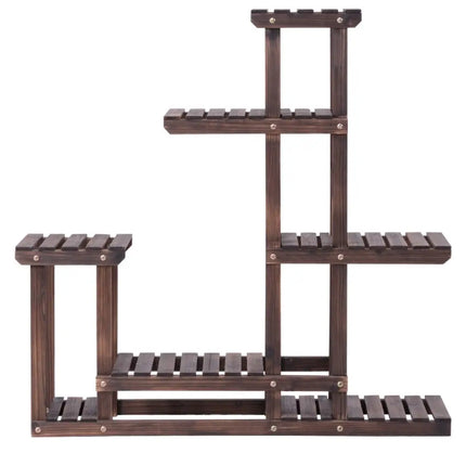 6-Tier Garden Wooden Plant Flower Stand Shelf for Multiple Plants Indoor or Outdoor - Brown - Plant Stands