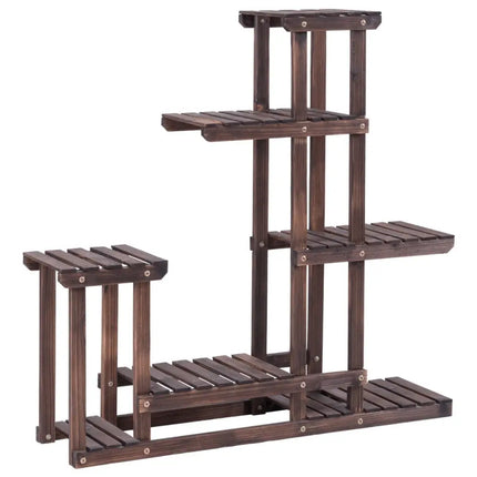 6-Tier Garden Wooden Plant Flower Stand Shelf for Multiple Plants Indoor or Outdoor - Brown - Plant Stands