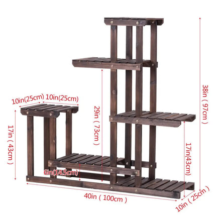 6-Tier Garden Wooden Plant Flower Stand Shelf for Multiple Plants Indoor or Outdoor - Brown - Plant Stands