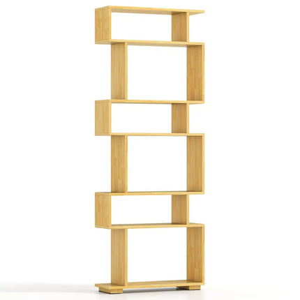 6-Tier Geometric Bookshelf with 2 Anti-Tipping Kits for Home Office-BE - Wood - Bookcases