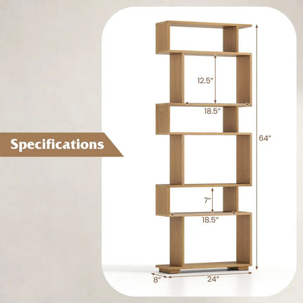 6-Tier Geometric Bookshelf with 2 Anti-Tipping Kits for Home Office-NA - Natural - Bookcases