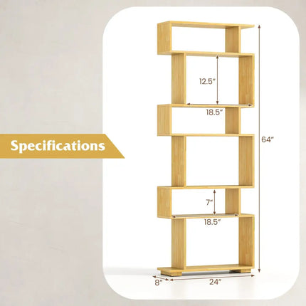 6-Tier Geometric Bookshelf with 2 Anti-Tipping Kits for Home Office-BE - Wood - Bookcases