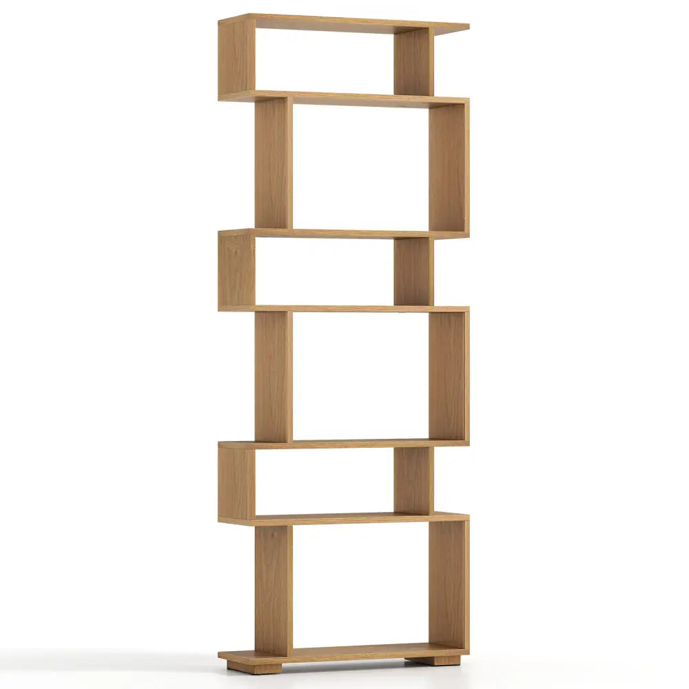 6-Tier Geometric Bookshelf with 2 Anti-Tipping Kits for Home Office-Natural - Natural - Bookcases