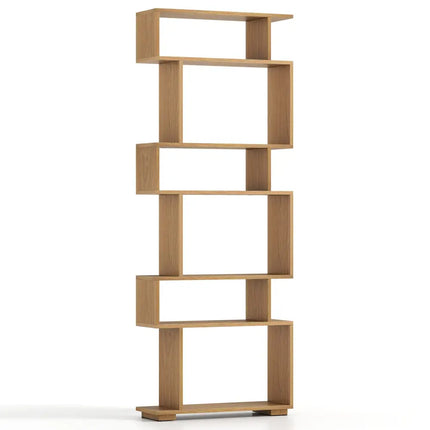 6-Tier Geometric Bookshelf with 2 Anti-Tipping Kits for Home Office-NA - Natural - Bookcases