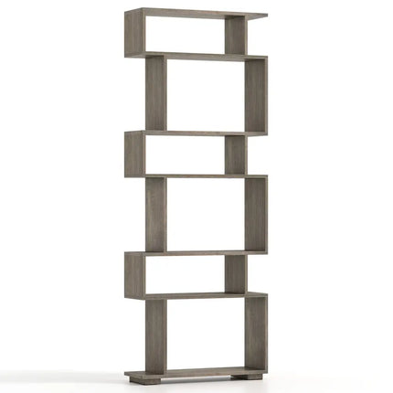 6-Tier Geometric Bookshelf with 2 Anti-Tipping Kits for Home Office-Oak - Oak - Bookcases
