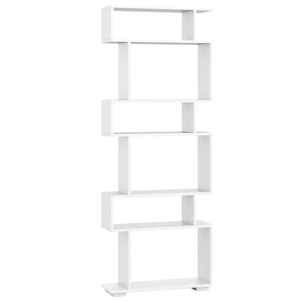 6-Tier Geometric Bookshelf with 2 Anti-Tipping Kits for Home Office-White - White - Bookcases