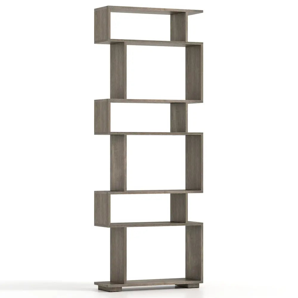 6-Tier Geometric Bookshelf with 2 Anti-Tipping Kits for Home Office-Oak - Oak - Bookcases