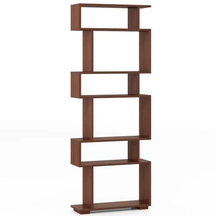 6-Tier Geometric Bookshelf with 2 Anti-Tipping Kits for Home Office-Walnut - Walnut - Bookcases